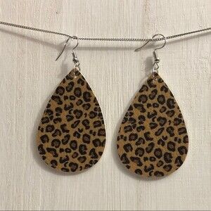 Golden Tan Animal Print Leather Teardrop Earrings
